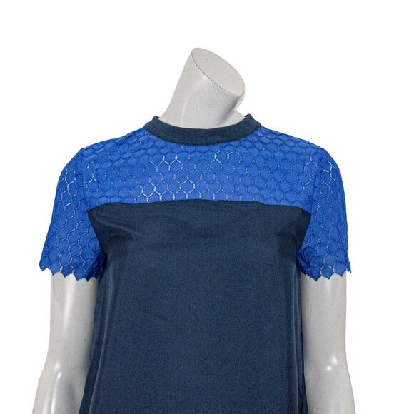 Band of Outsiders Women's 100% Silk Blouse Blue Mesh trime size 2 - Picture 8 of 9